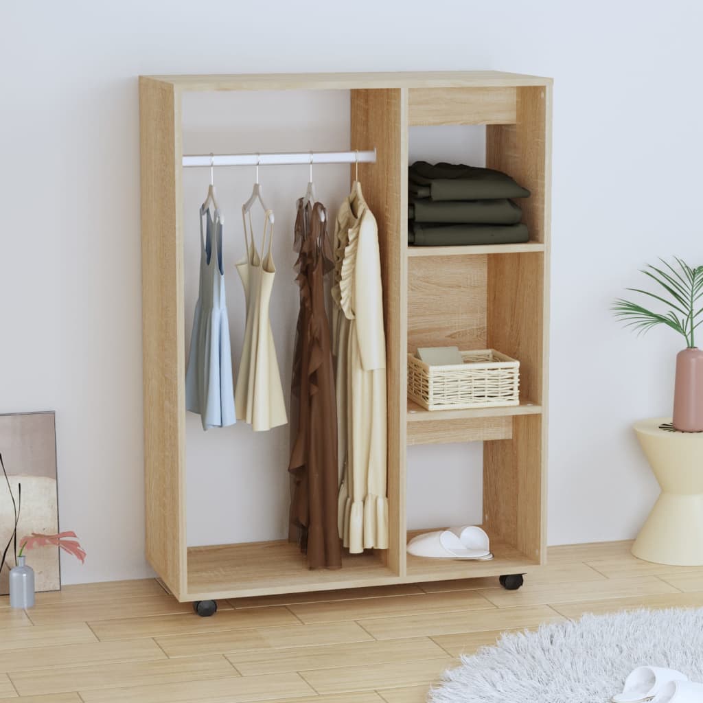 Modern Wooden Open Bedroom Wardrobe With Hanging Clothes Rail & Shelves