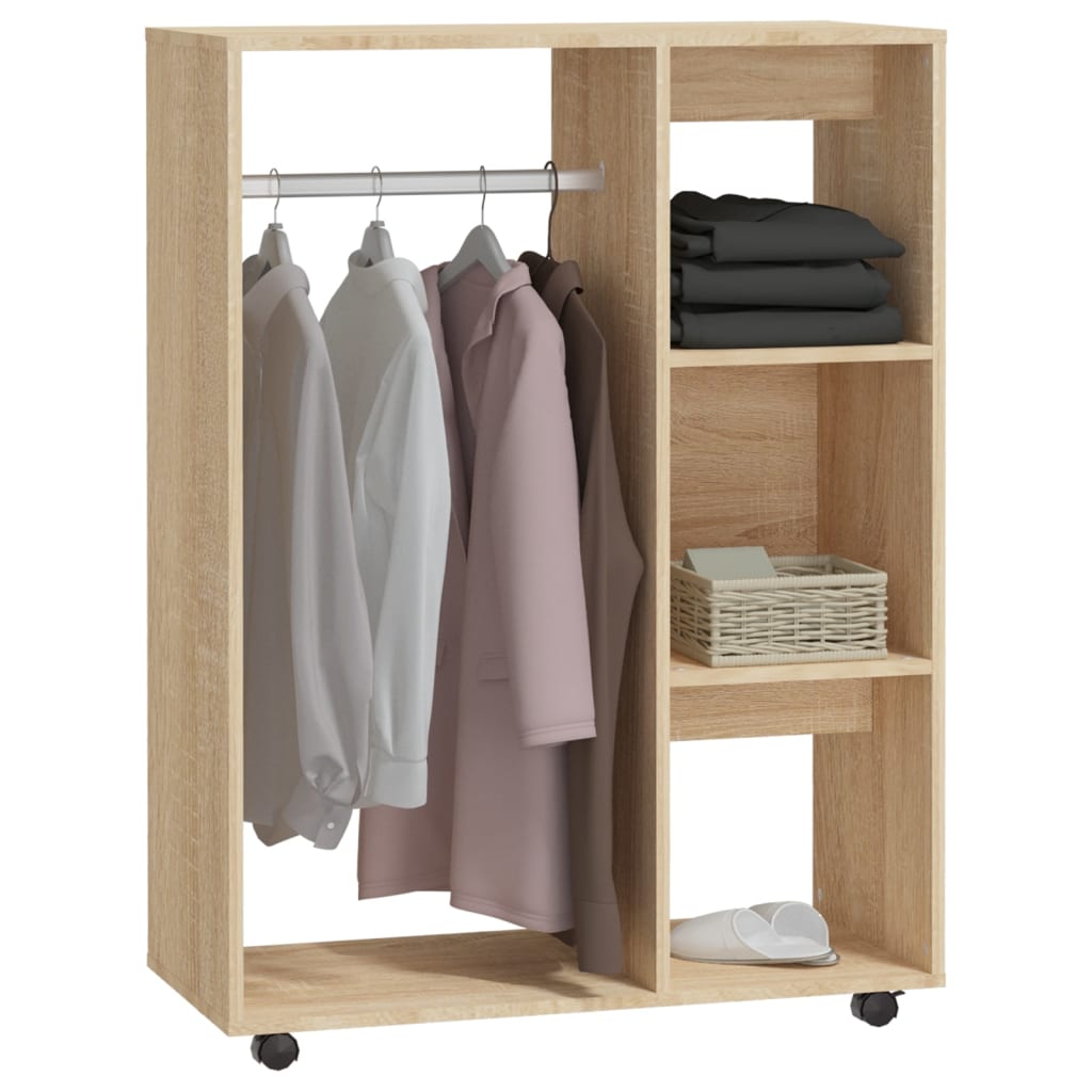 Modern Wooden Open Bedroom Wardrobe With Hanging Clothes Rail & Shelves