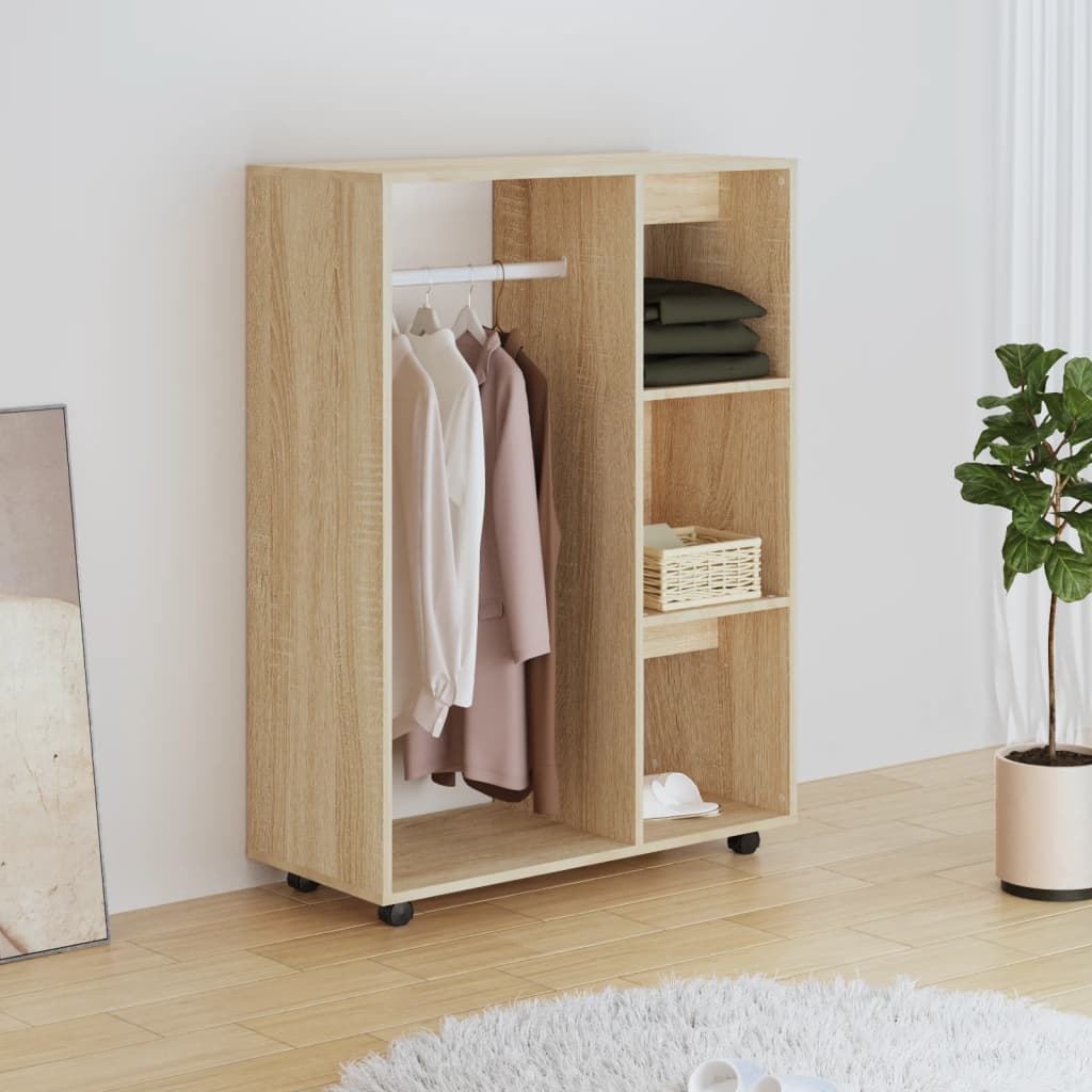 Modern Wooden Open Bedroom Wardrobe With Hanging Clothes Rail & Shelves