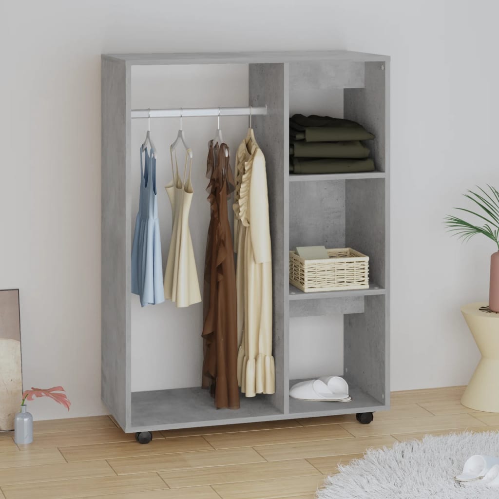 Modern Wooden Open Bedroom Wardrobe With Hanging Clothes Rail & Shelves