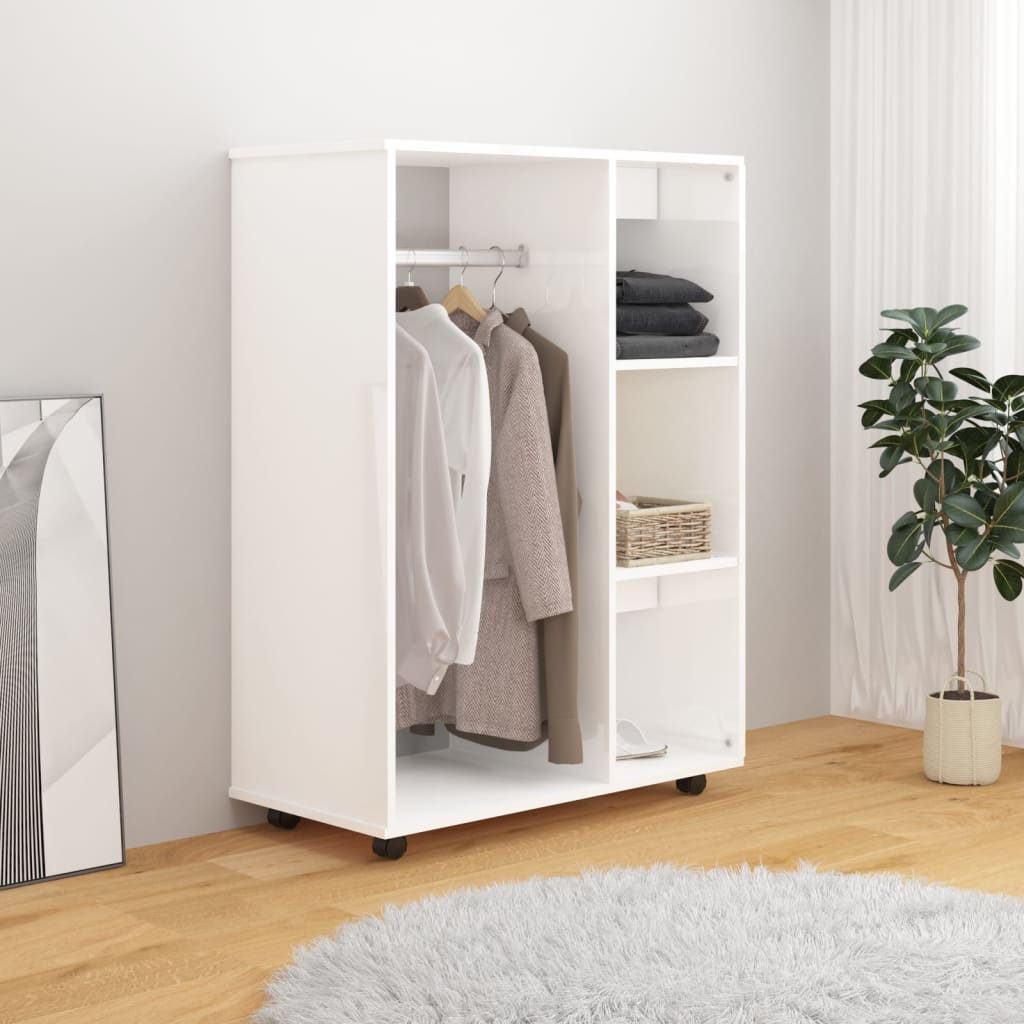 Modern Wooden Open Bedroom Wardrobe With Hanging Clothes Rail & Shelves