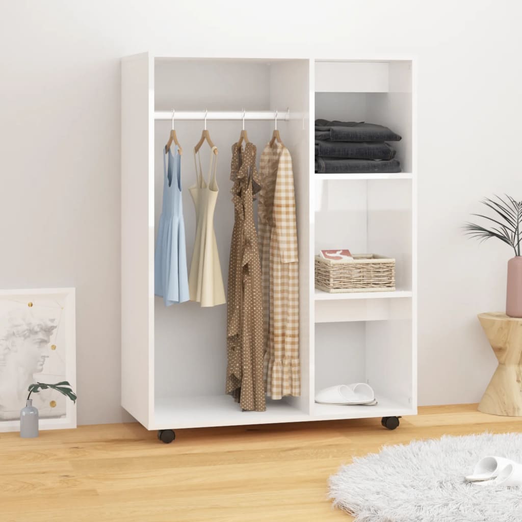 Modern Wooden Open Bedroom Wardrobe With Hanging Clothes Rail & Shelves