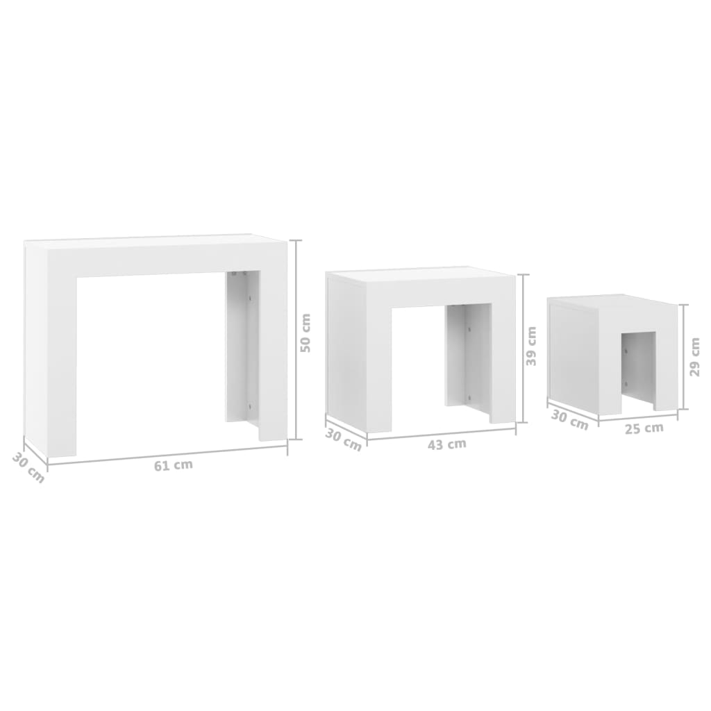 Nesting Coffee Tables 3 pcs High Gloss White Engineered Wood