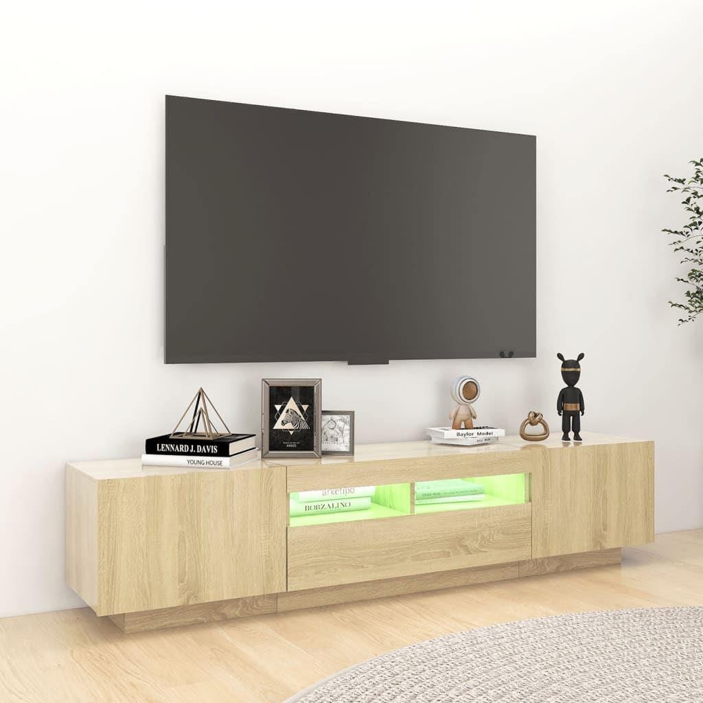 Modern Wooden 2pcs 70 Inch TV Tele Stand Unit Cabinet With LED Lights & Storage