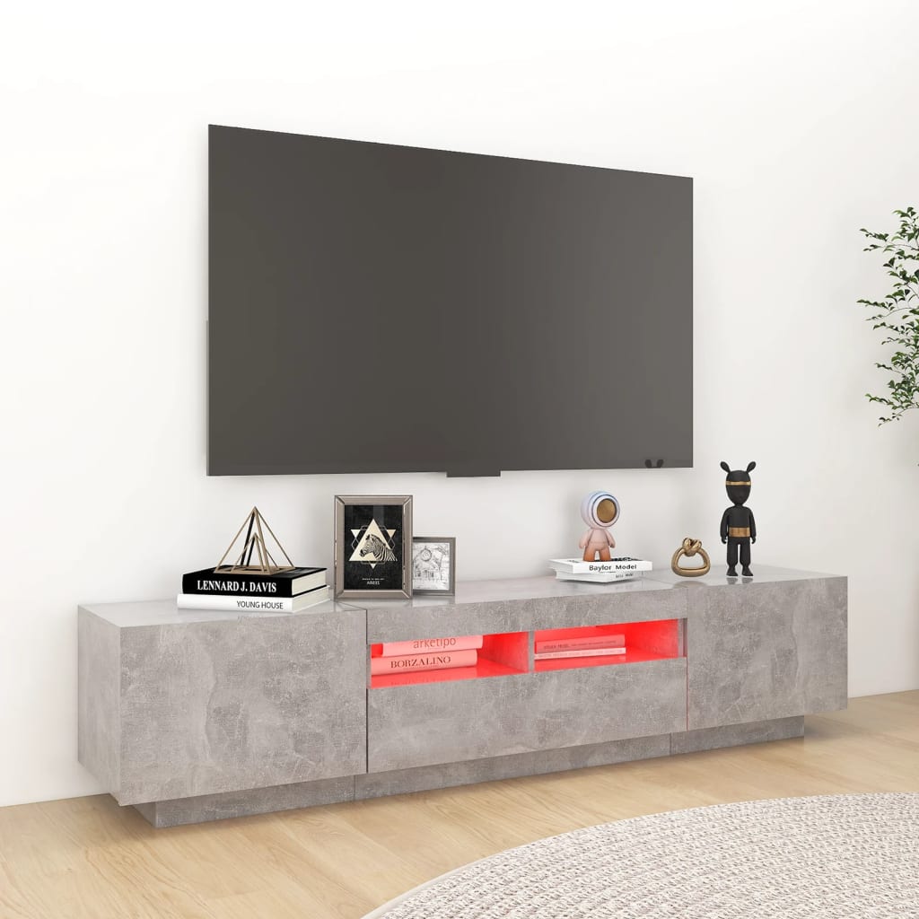 Modern Wooden 2pcs 70 Inch TV Tele Stand Unit Cabinet With LED Lights & Storage