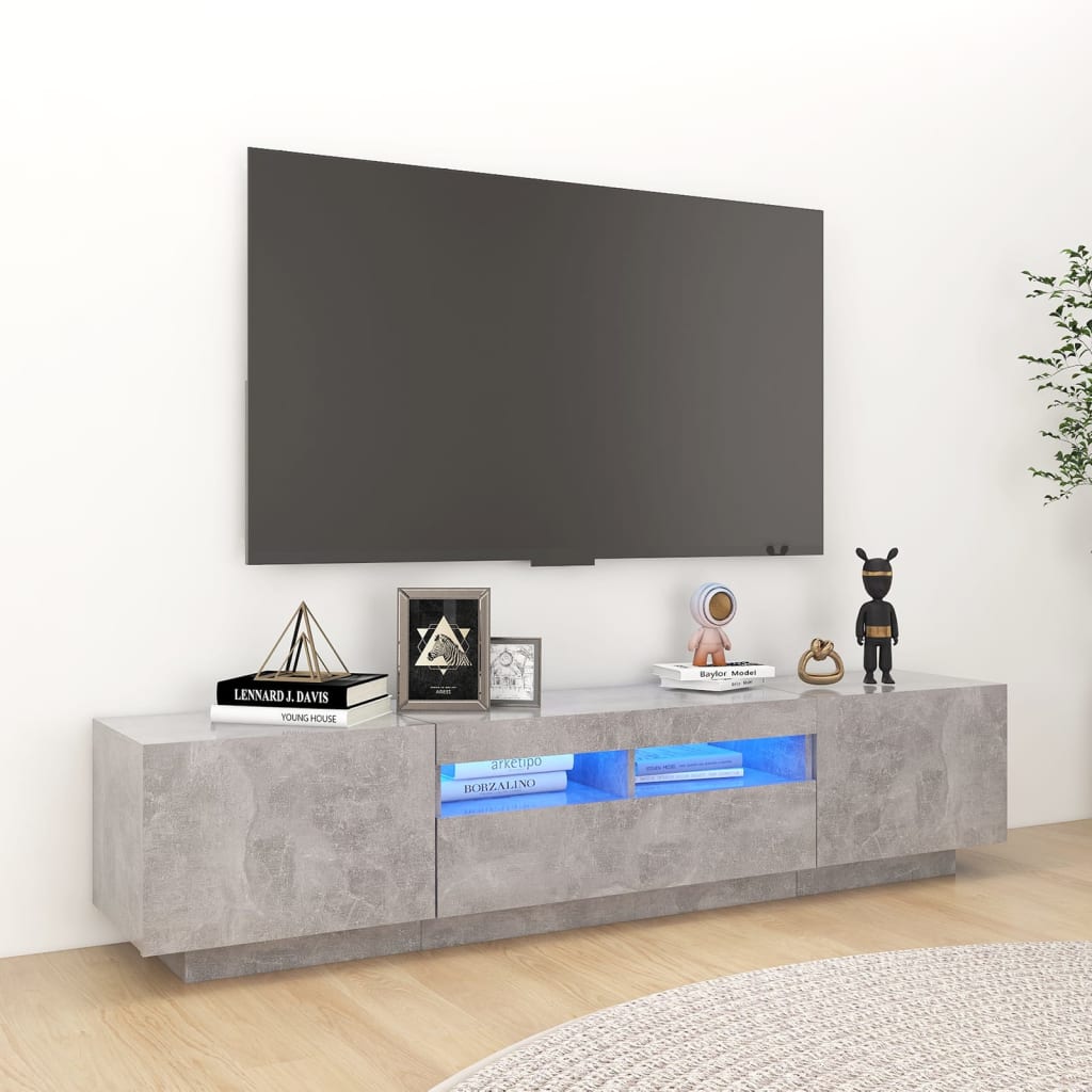 Modern Wooden 2pcs 70 Inch TV Tele Stand Unit Cabinet With LED Lights & Storage