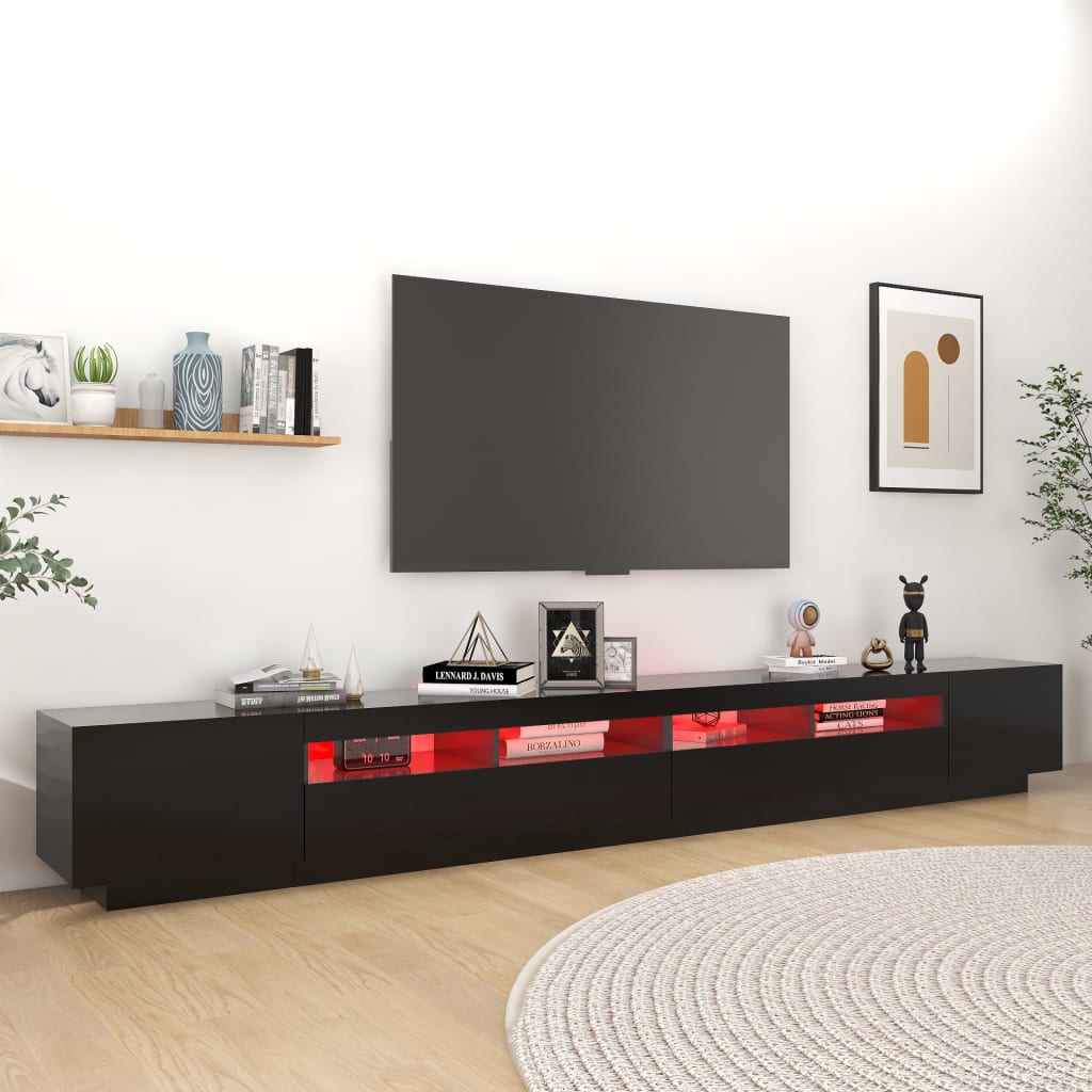 Modern Wooden Large 3 Piece 118 Inch TV Tele Stand Unit Cabinet With LED Lights