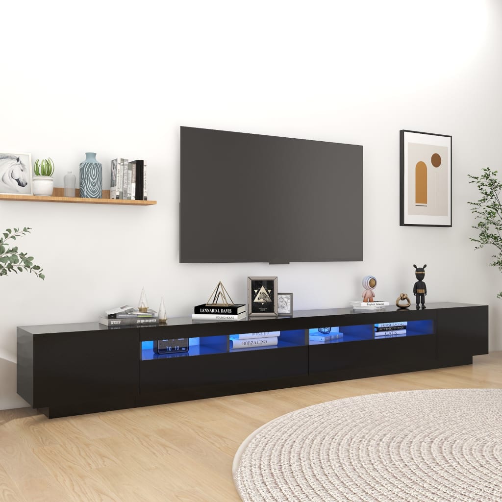 Modern Wooden Large 3 Piece 118 Inch TV Tele Stand Unit Cabinet With LED Lights