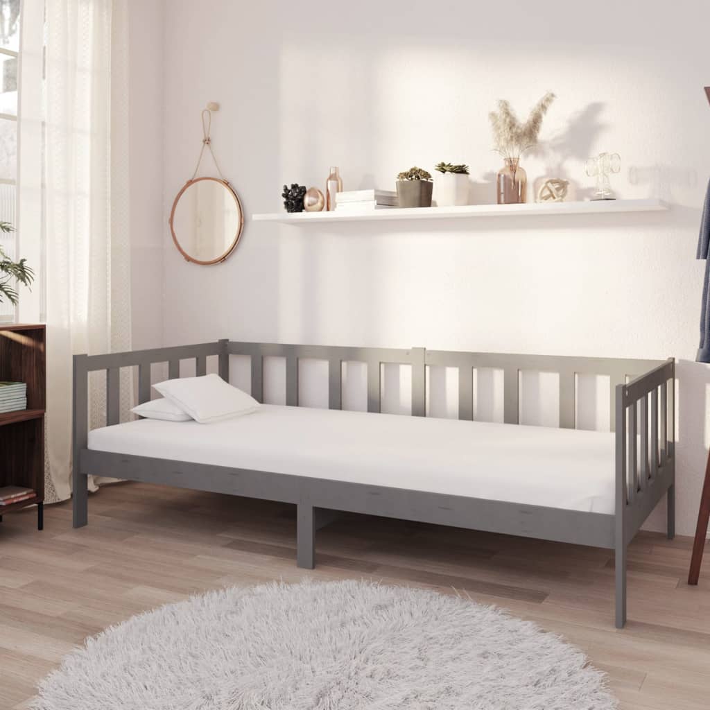 Day Bed without Mattress Grey Solid Wood Pine 90x200cm