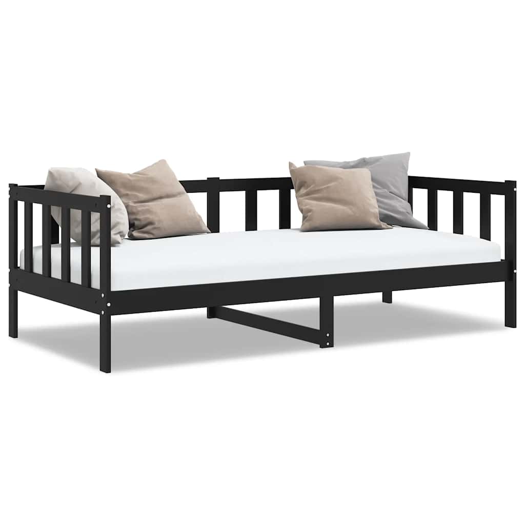 Day Bed without Mattress Black Solid Wood Pine 90x200cm