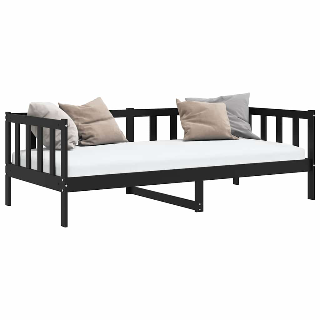 Day Bed without Mattress Black Solid Wood Pine 90x200cm