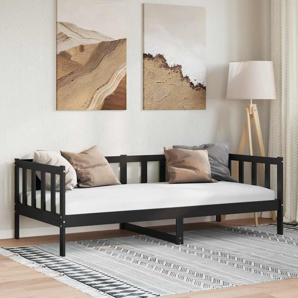 Day Bed without Mattress Black Solid Wood Pine 90x200cm