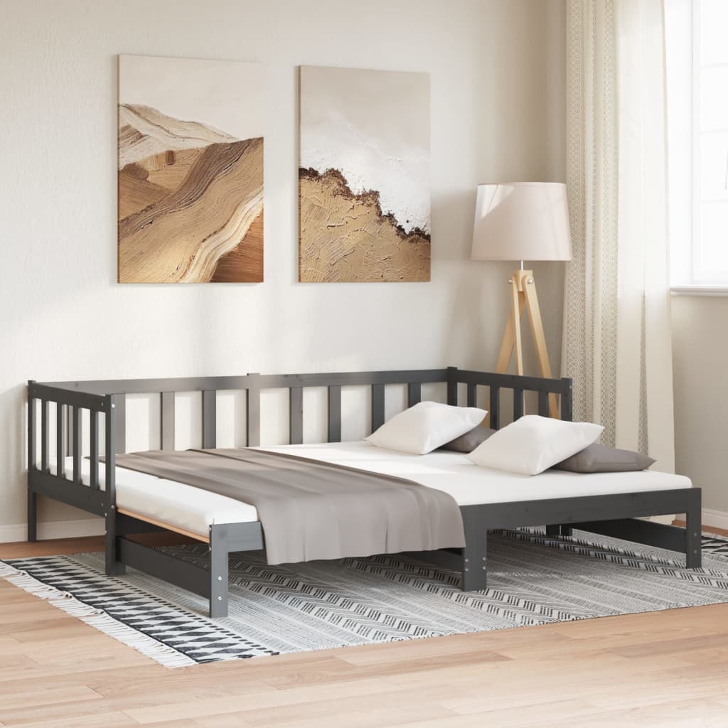 Pull-out Day Bed without Mattress Grey 2x(90x200)cm