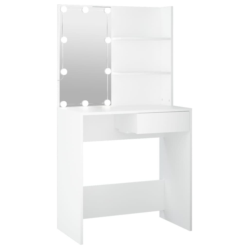 Modern Wooden Dressing Table Makeup Vanity Desk With LED Mirror & Drawer