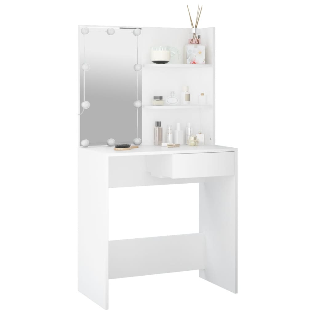 Modern Wooden Dressing Table Makeup Vanity Desk With LED Mirror & Drawer