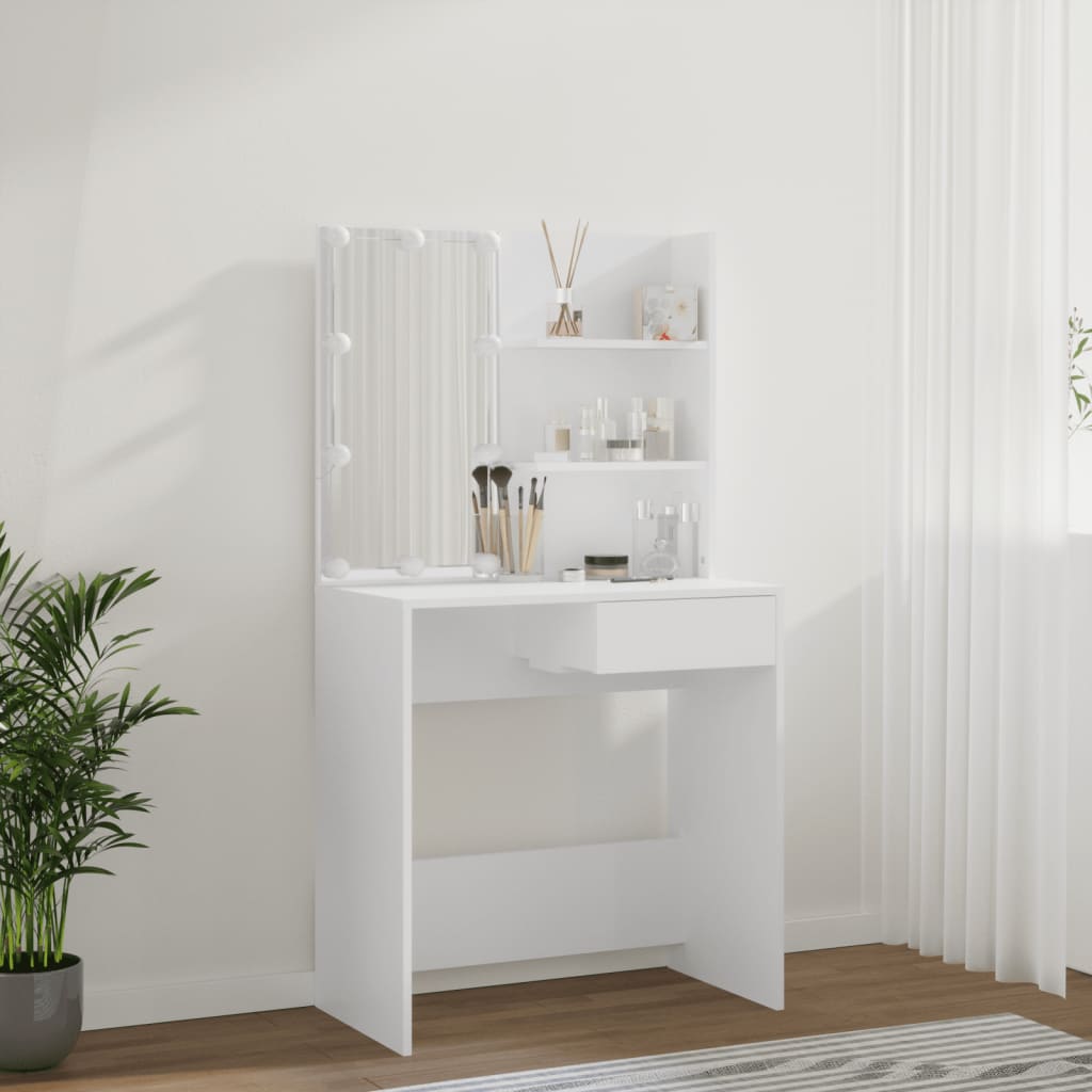 Modern Wooden Dressing Table Makeup Vanity Desk With LED Mirror & Drawer