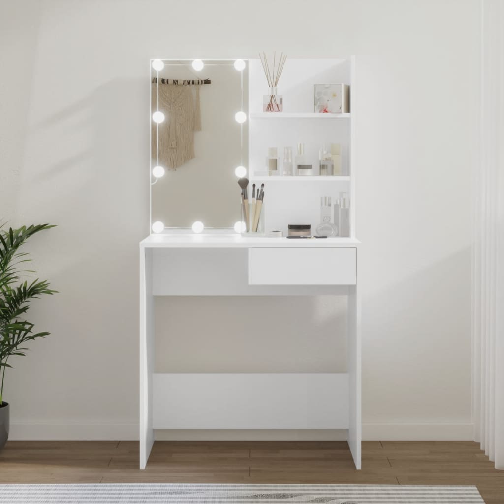 Modern Wooden Dressing Table Makeup Vanity Desk With LED Mirror & Drawer
