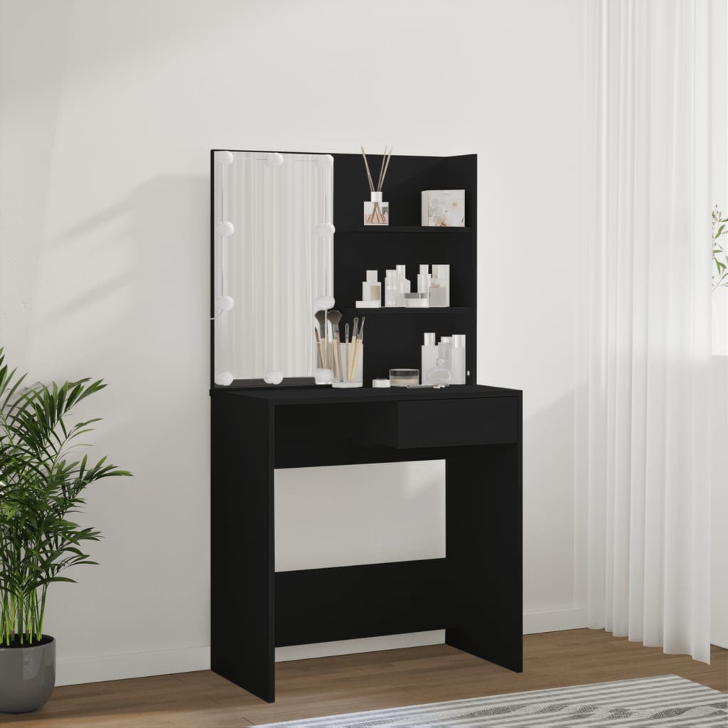 Modern Wooden Dressing Table Makeup Vanity Desk With LED Mirror & Drawer