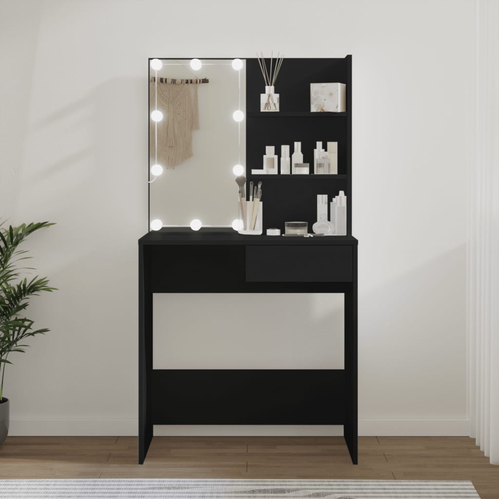 Modern Wooden Dressing Table Makeup Vanity Desk With LED Mirror & Drawer