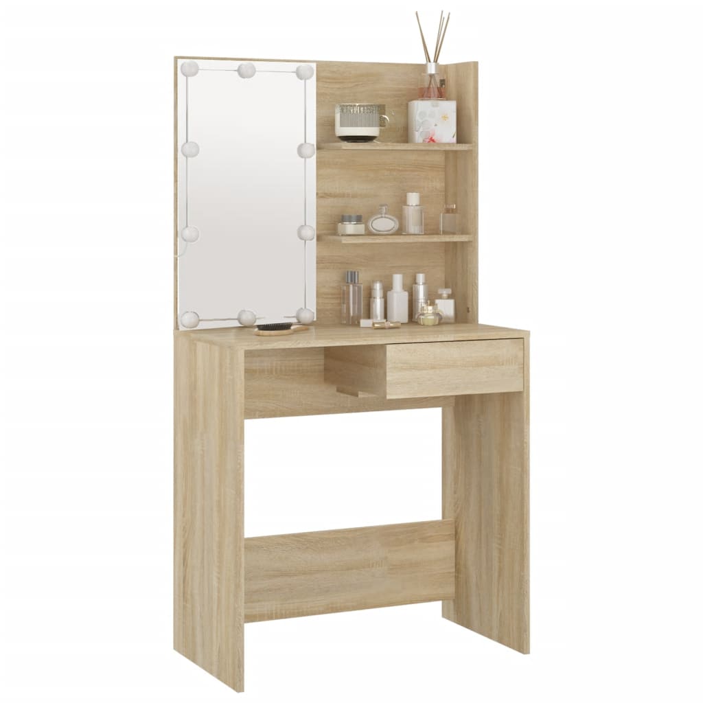 Modern Wooden Dressing Table Makeup Vanity Desk With LED Mirror & Drawer