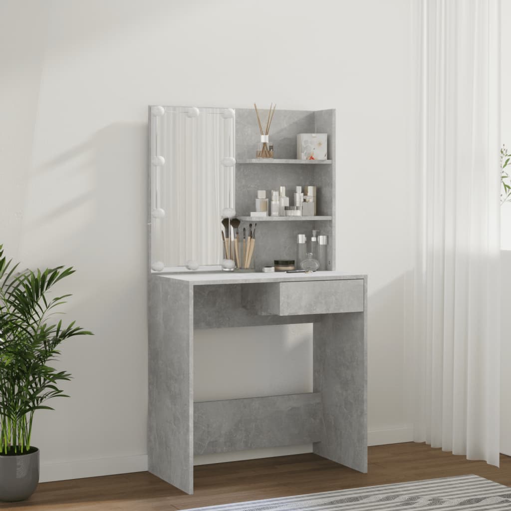 Modern Wooden Dressing Table Makeup Vanity Desk With LED Mirror & Drawer