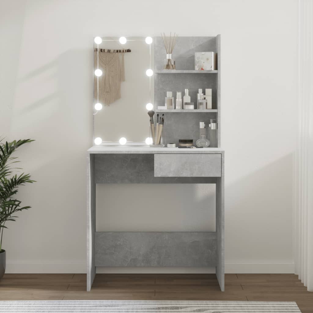 Modern Wooden Dressing Table Makeup Vanity Desk With LED Mirror & Drawer