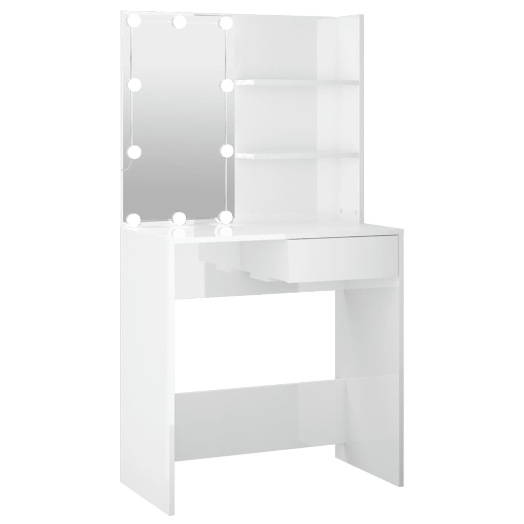Modern Wooden Dressing Table Makeup Vanity Desk With LED Mirror & Drawer
