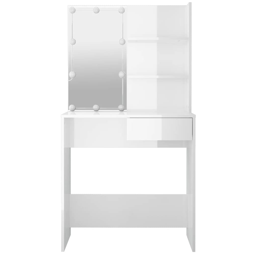 Dressing Table with LED High Gloss White 74.5x40x141 cm