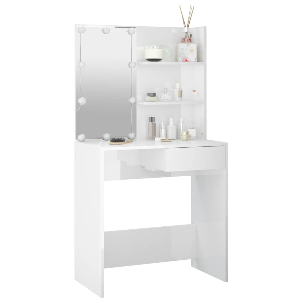 Modern Wooden Dressing Table Makeup Vanity Desk With LED Mirror & Drawer