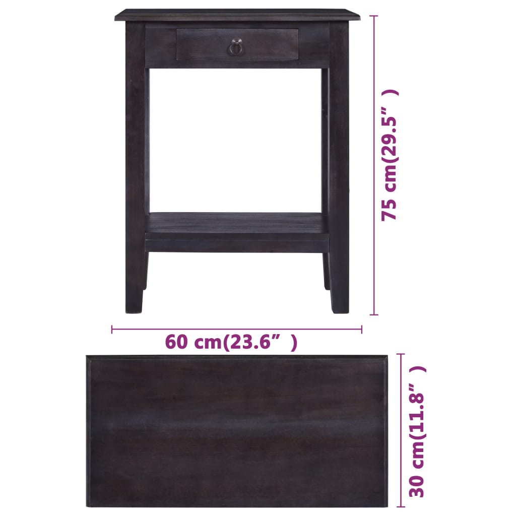 Console Table with Drawer Black 60x30x75 cm Solid Wood Mahogany