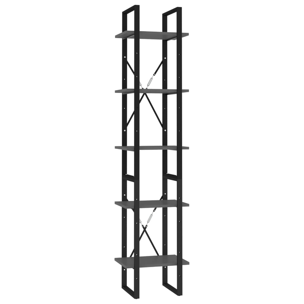 5-Tier Book Cabinet Grey 40x30x175 cm Engineered Wood