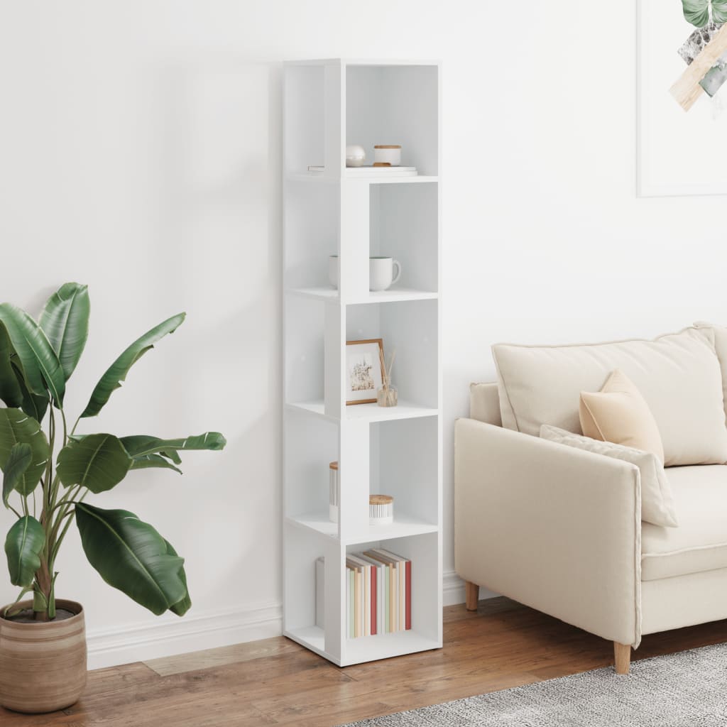 Modern Wooden 5-Tier Corner Bookcase Book Storage Cabinet Wood Shelving