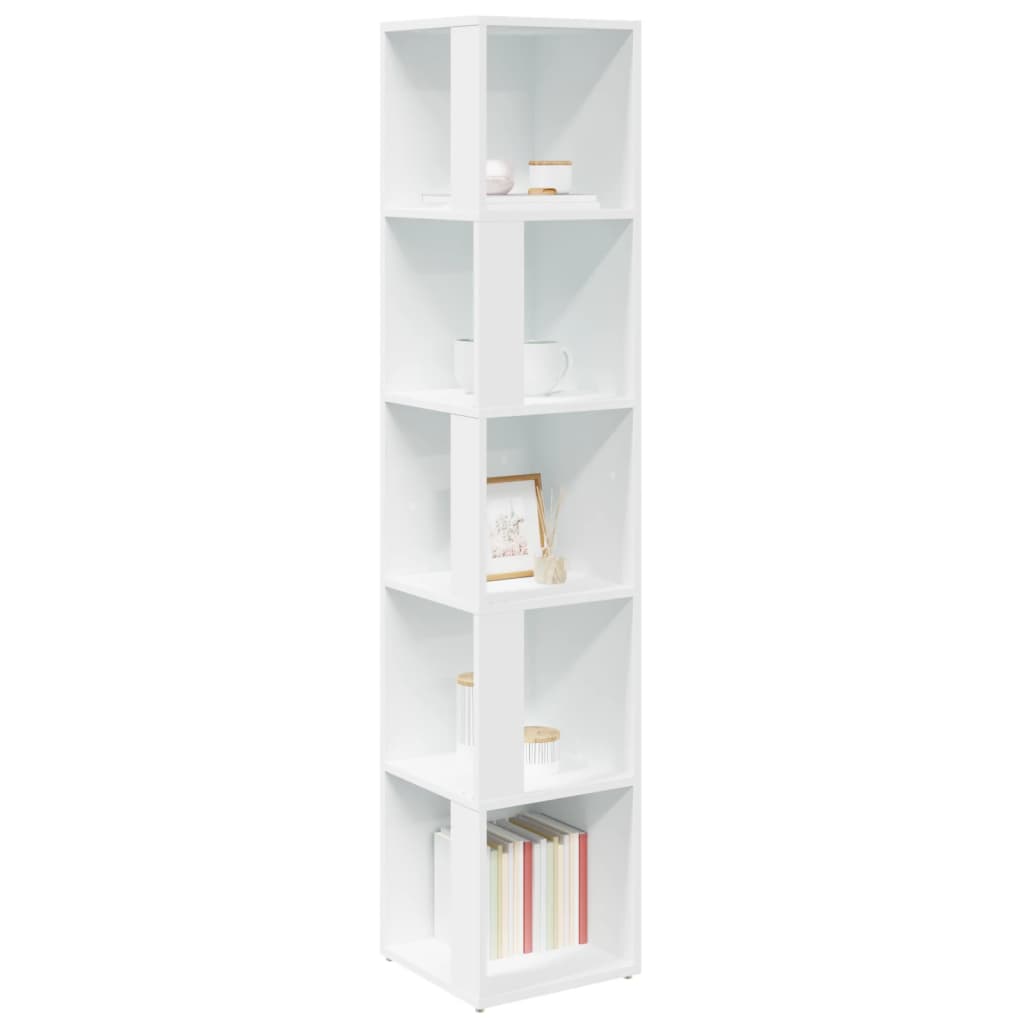 Modern Wooden 5-Tier Corner Bookcase Book Storage Cabinet Wood Shelving