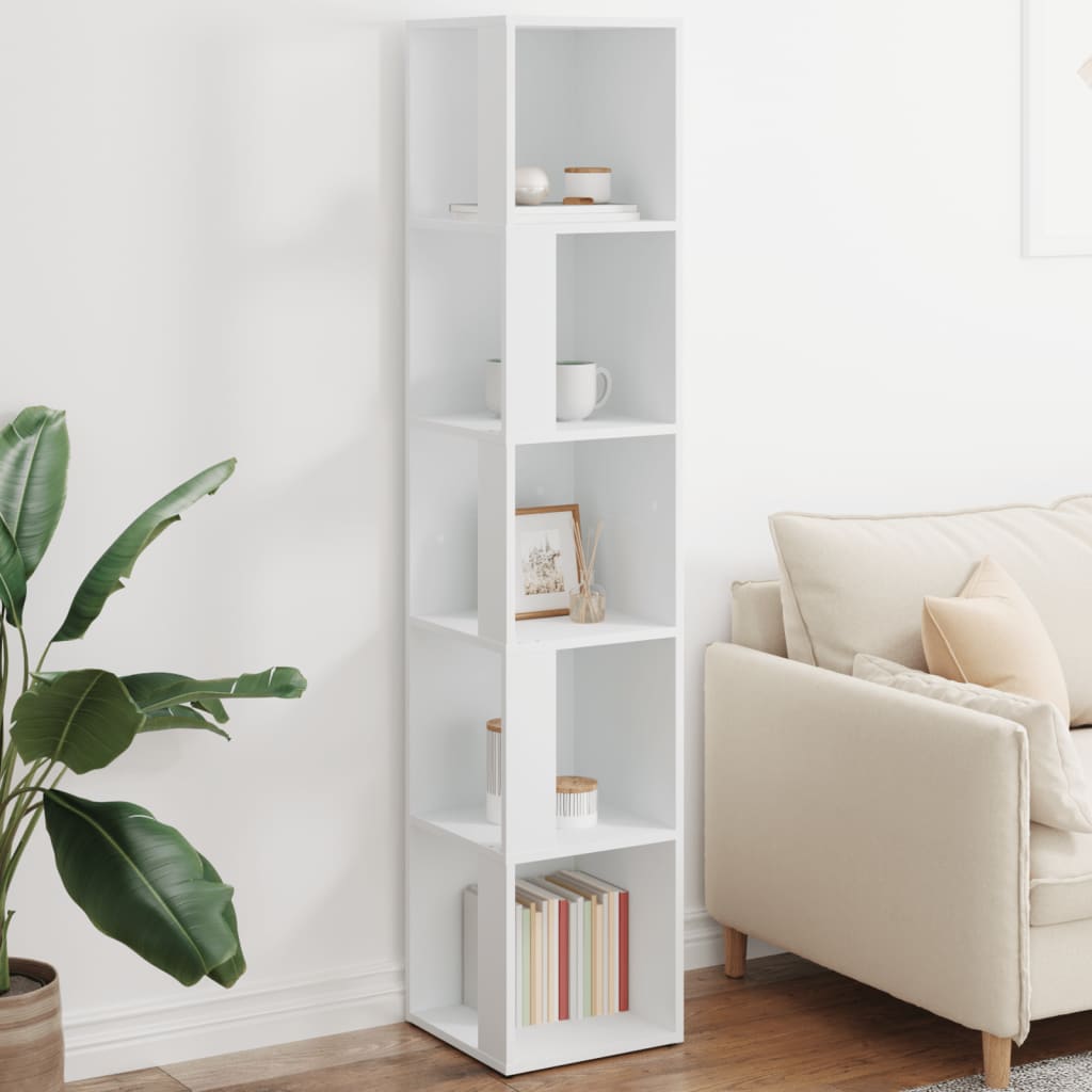 Modern Wooden 5-Tier Corner Bookcase Book Storage Cabinet Wood Shelving