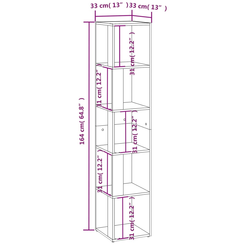 Modern Wooden 5-Tier Corner Bookcase Book Storage Cabinet Wood Shelving