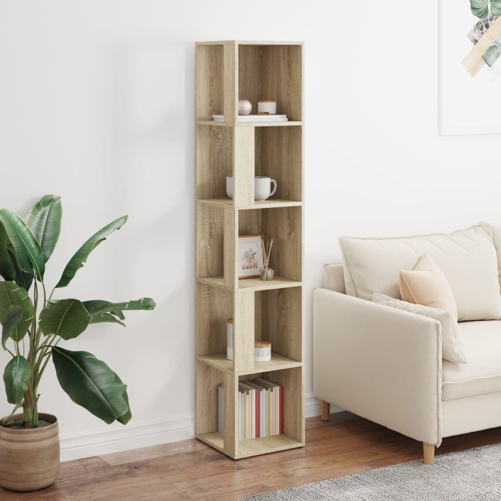 Modern Wooden 5-Tier Corner Bookcase Book Storage Cabinet Wood Shelving