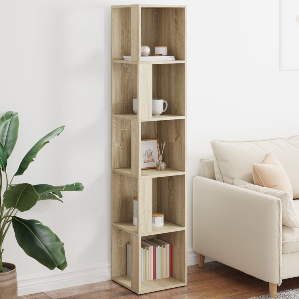Modern Wooden 5-Tier Corner Bookcase Book Storage Cabinet Wood Shelving