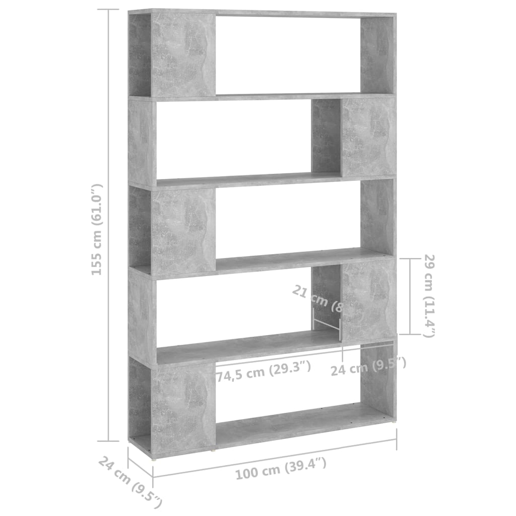 Book Cabinet Room Divider Concrete Grey 100x24x155 cm Engineered Wood