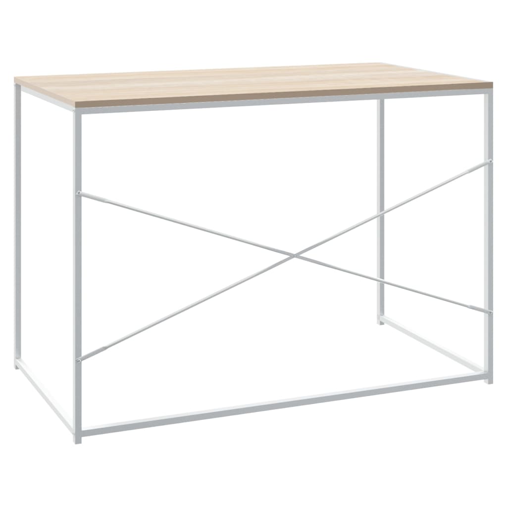 Computer Desk White and Oak 110x60x70 cm Engineered Wood