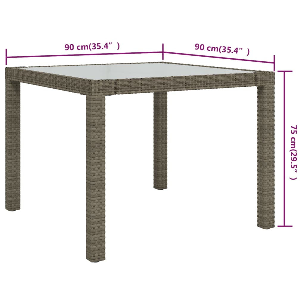 Outdoor Patio Poly Rattan Square Garden 4 Person Dining Table With Glass Top