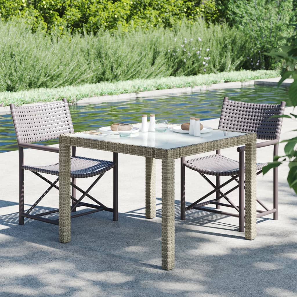Outdoor Patio Poly Rattan Square Garden 4 Person Dining Table With Glass Top