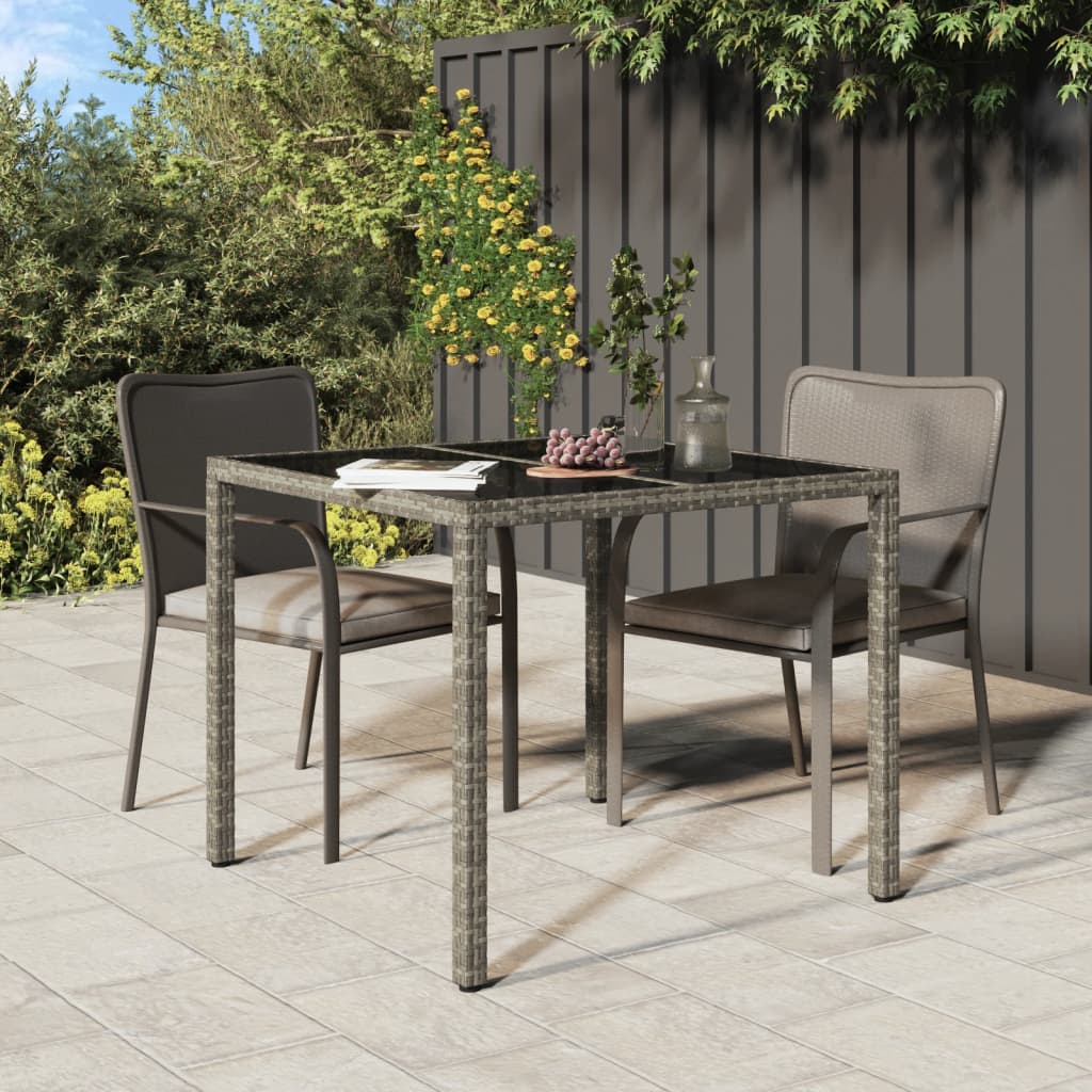 Outdoor Patio Poly Rattan Square Garden 4 Person Dining Table With Glass Top