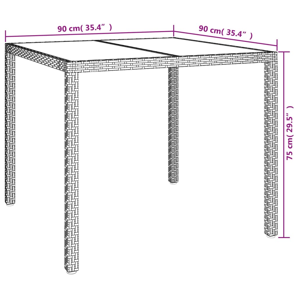 Outdoor Patio Poly Rattan Square Garden 4 Person Dining Table With Glass Top