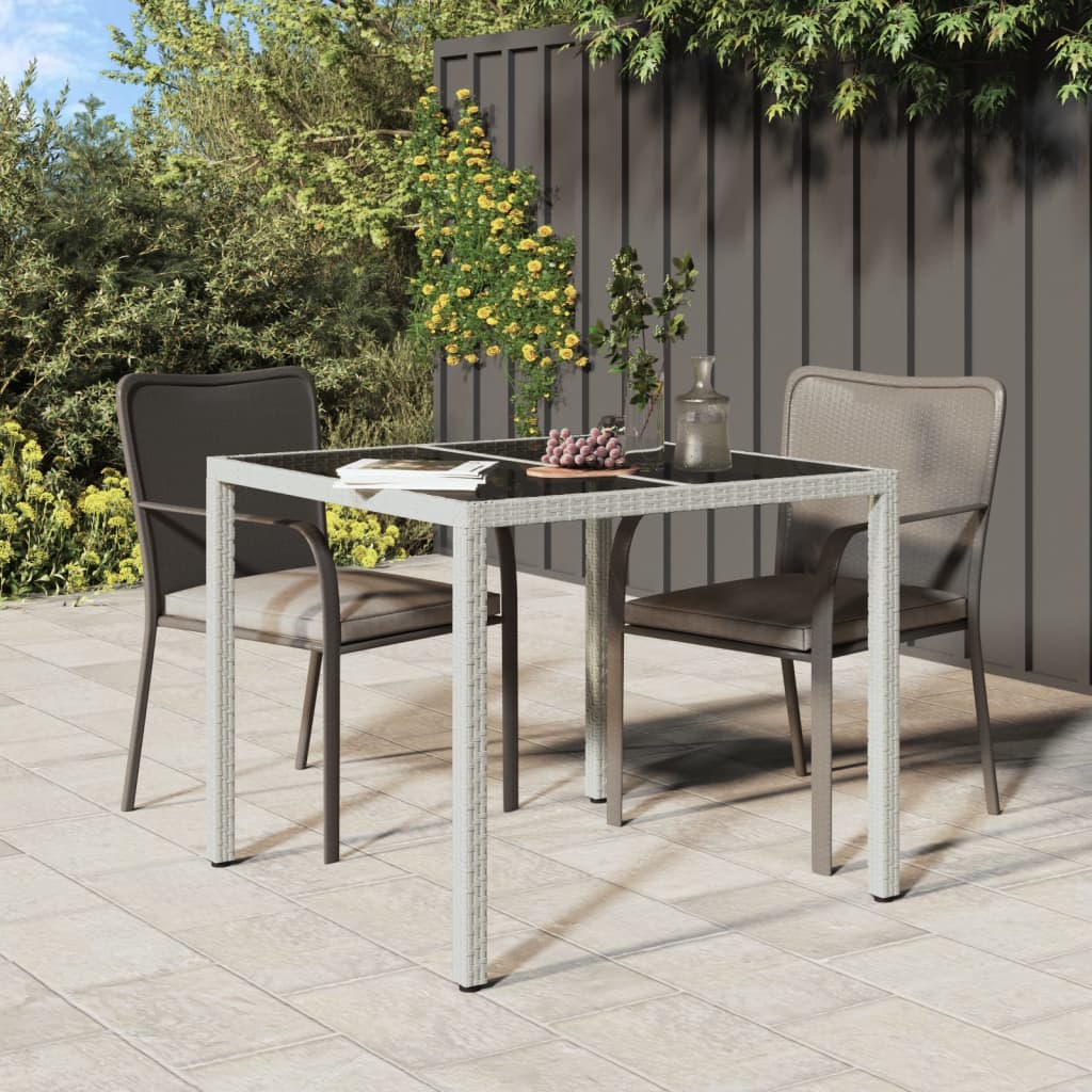 Outdoor Patio Poly Rattan Square Garden 4 Person Dining Table With Glass Top