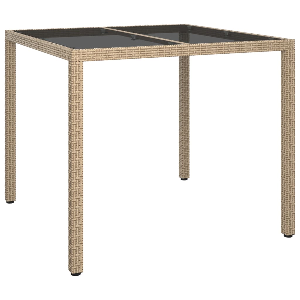 Outdoor Patio Poly Rattan Square Garden 4 Person Dining Table With Glass Top