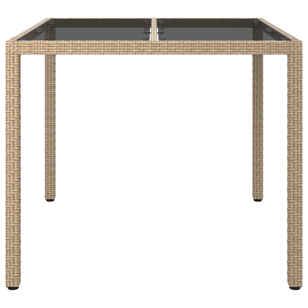 Outdoor Patio Poly Rattan Square Garden 4 Person Dining Table With Glass Top