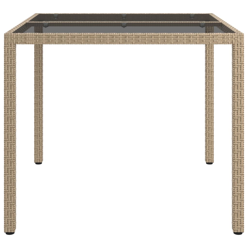 Outdoor Patio Poly Rattan Square Garden 4 Person Dining Table With Glass Top