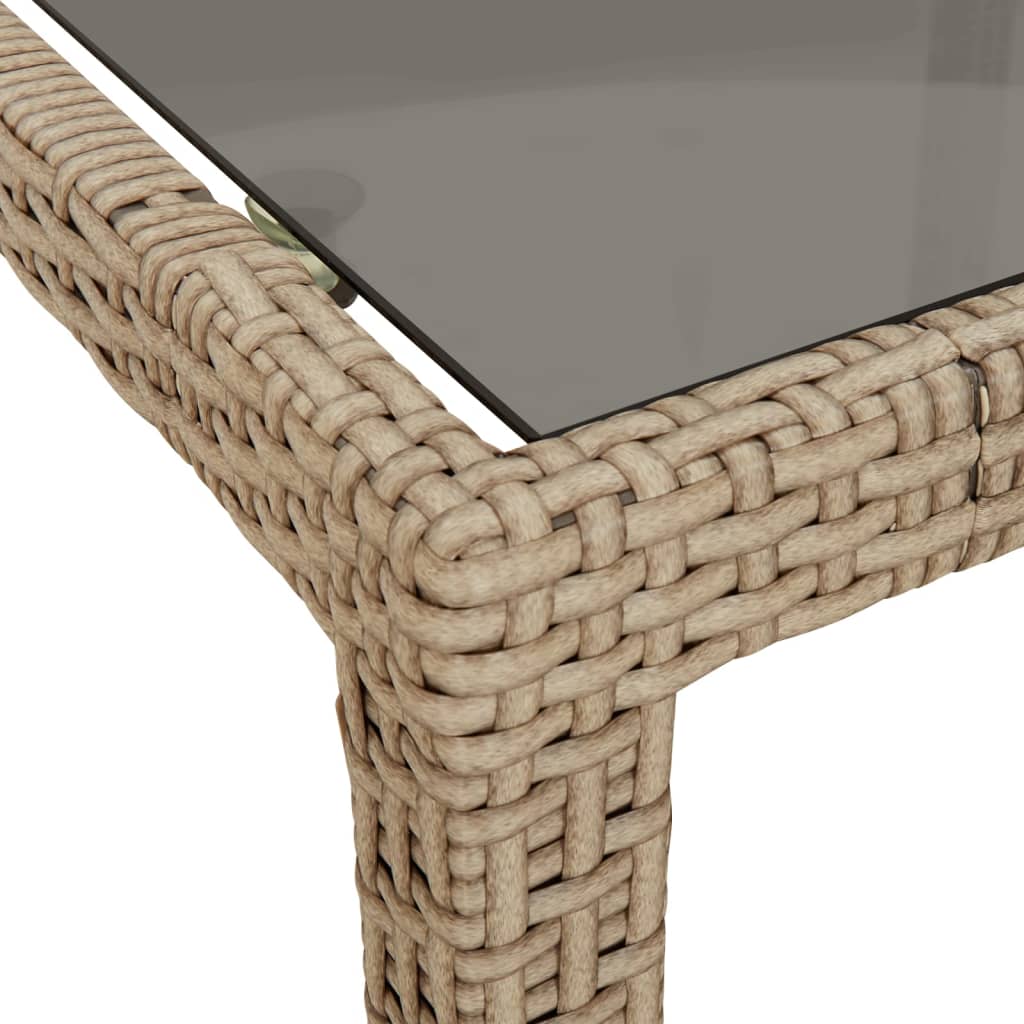 Outdoor Patio Poly Rattan Square Garden 4 Person Dining Table With Glass Top