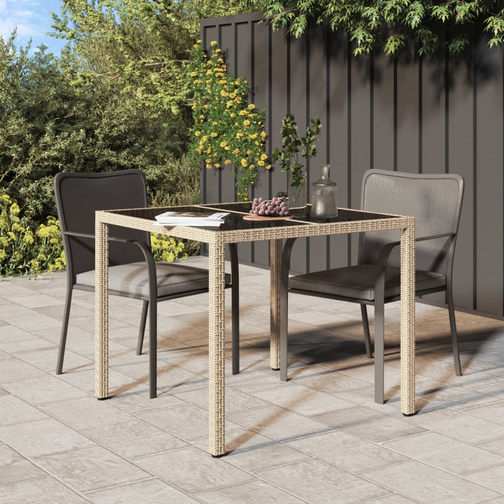 Outdoor Patio Poly Rattan Square Garden 4 Person Dining Table With Glass Top