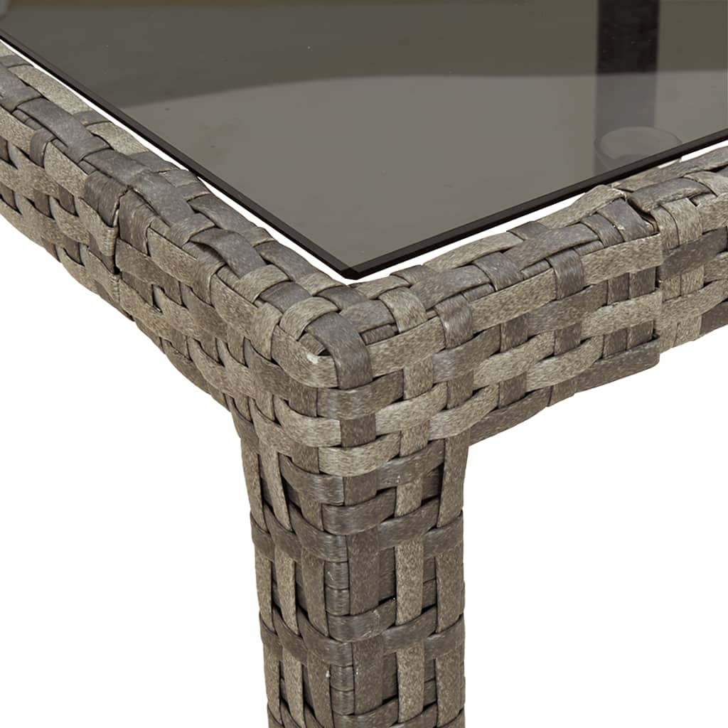 Outdoor Patio Poly Rattan Large 6 Person Garden Dining Table With Glass Top